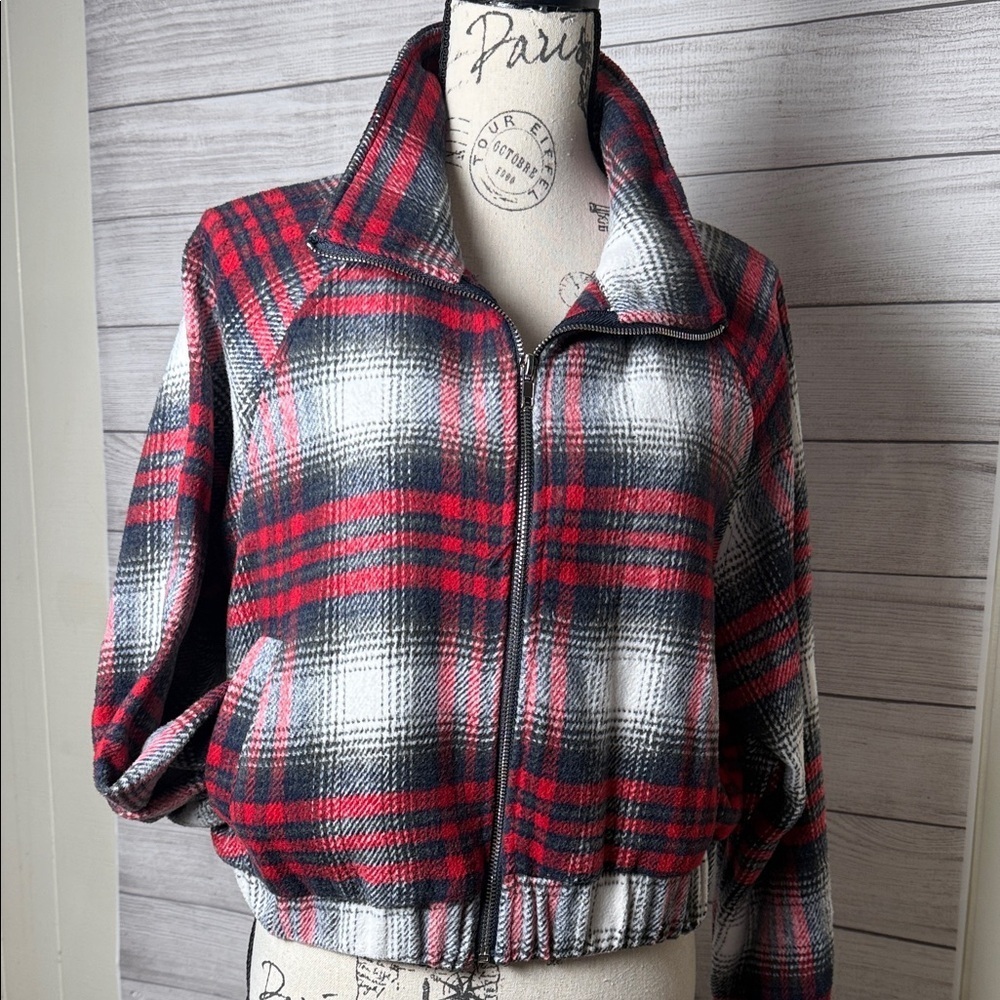 The Nines Plaid Zip-Up Cropped Women's Jacket Size Small